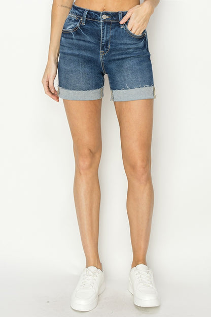 RISEN High Rise Cuffed Denim Shorts - In Style Chics Boutique LLC