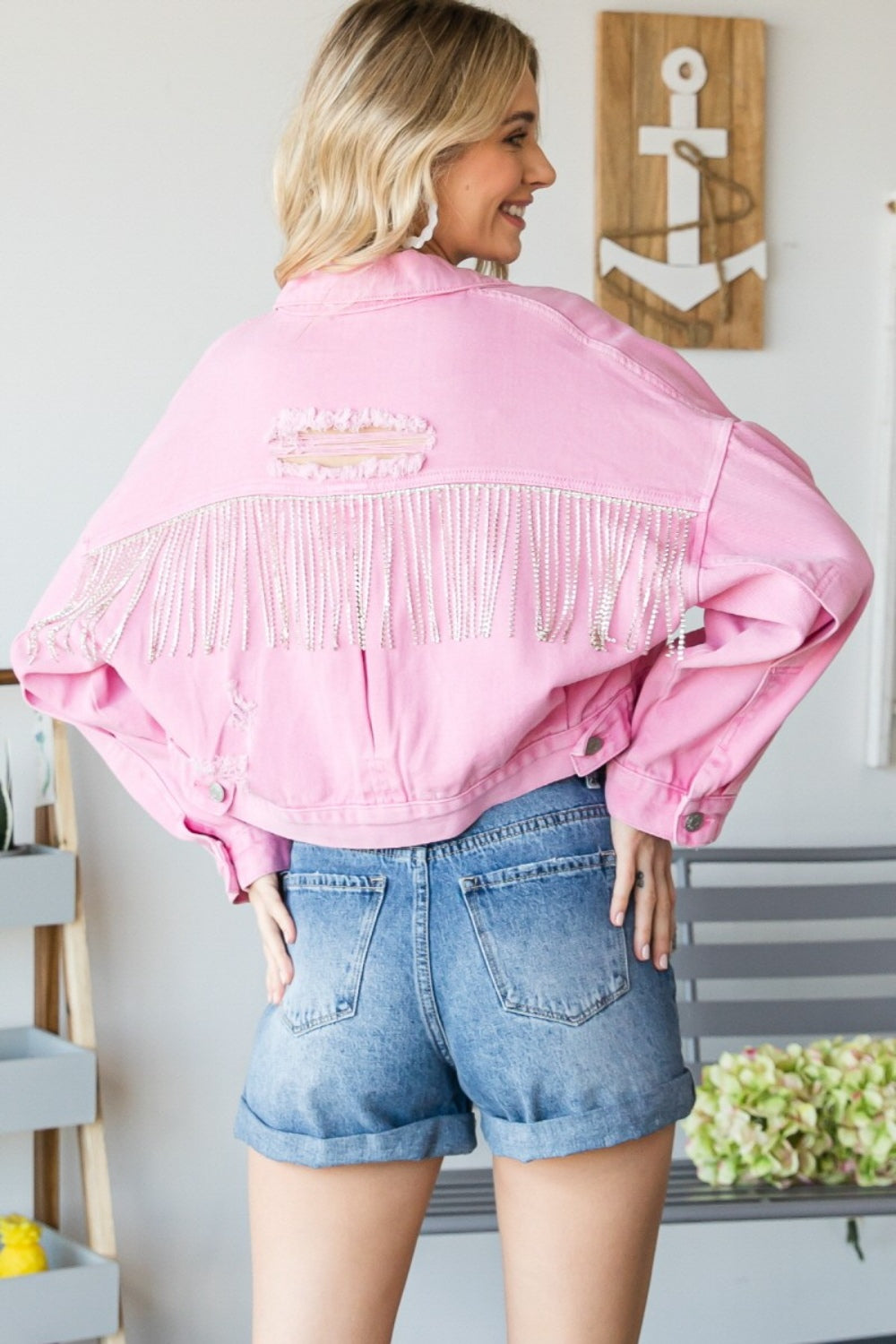 Veveret Fringe Distressed Button Up Denim Jacket for Women - In Style Chics Boutique LLC