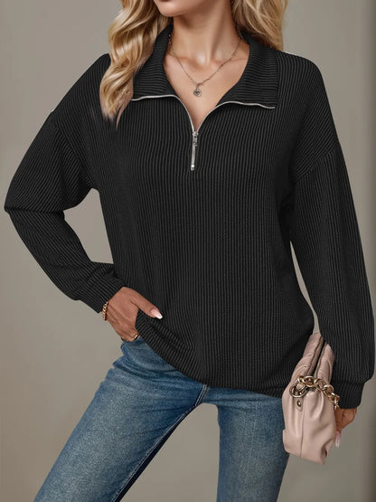 Striped Half Zip Long Sleeve T-Shirt at In Style Chics Boutique 