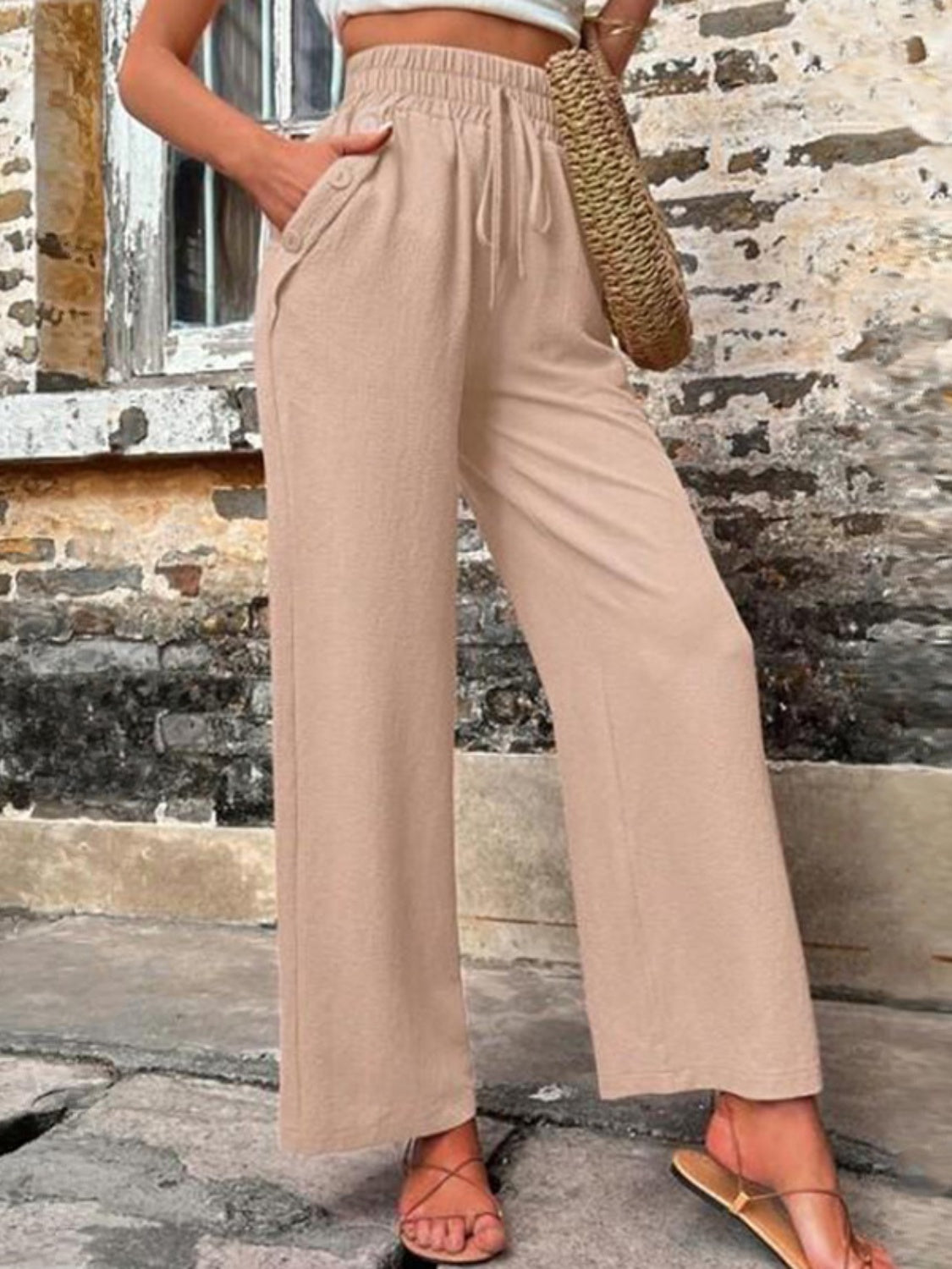 Tied High Waist Wide Leg Pants with Pockets - In Style Chics Boutique LLC