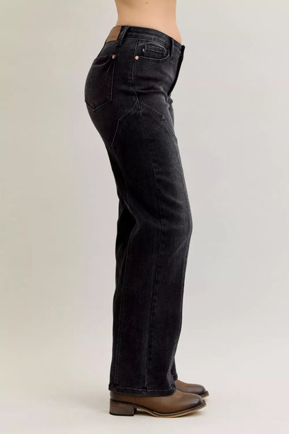 Judy Blue Mid Rise Straight Western Seam Detail Jeans at In Style Chics Boutique 