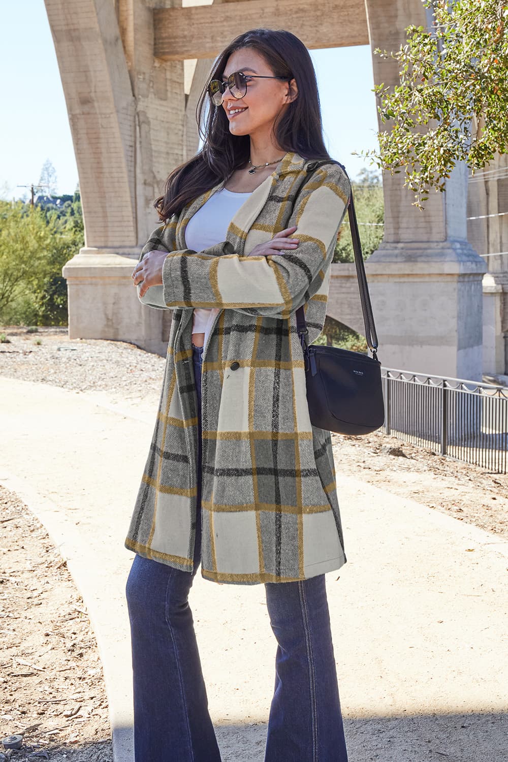 Double Take Full Size Plaid Button Up Lapel Collar Coat - In Style Chics Boutique LLC