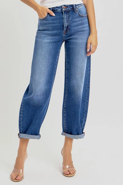RISEN High Rise Crop Mild Barrel Jeans - In Style Chics Boutique Women's Juniors Plus Size Clothes Online 