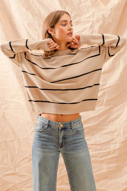 Stripe Crew Neck Basic Essential Sweater at In Style Chics Boutique 