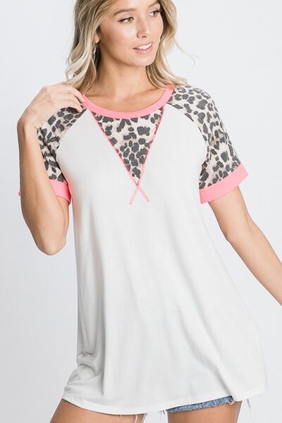 Women's Leopard Round Neck Short Sleeve T-Shirt - In Style Chics Boutique Online Clothing 