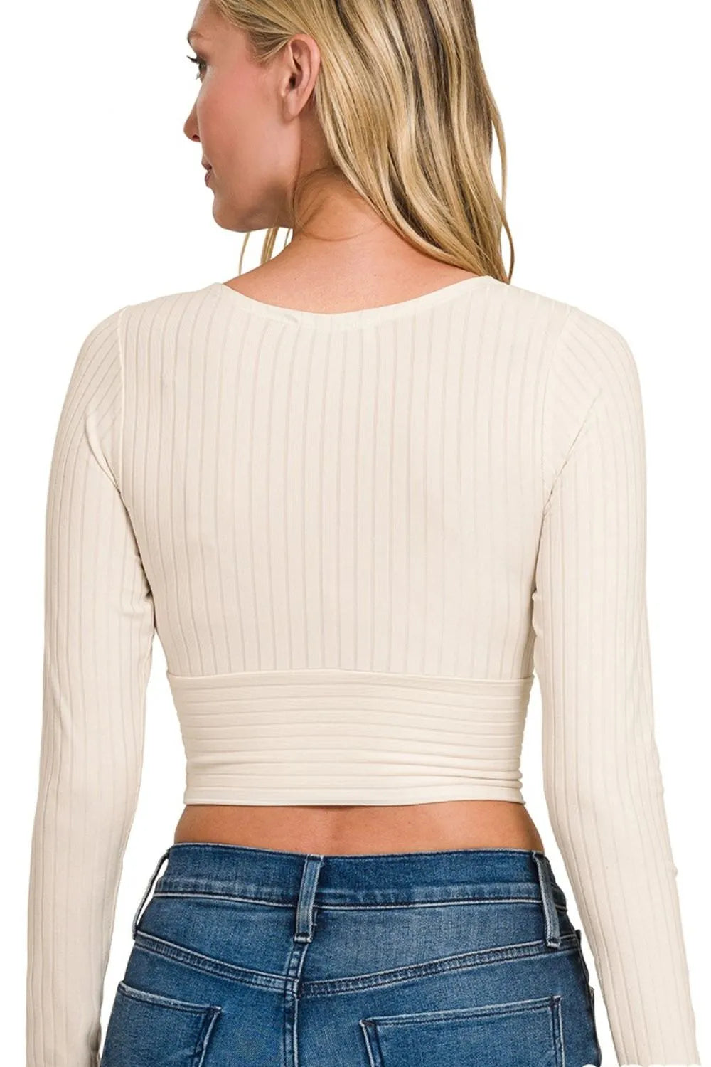 Long Sleeve Crop Top, Ribbed Surplus Waist Band - In Style Chics Boutique Cute Clothes Online 