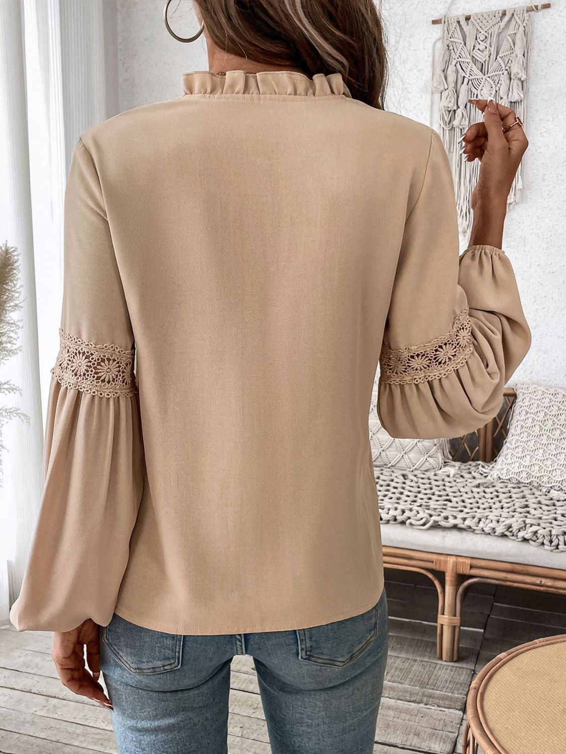 Perfee Frill Tie Neck Long Sleeve Blouse - In Style Chics Boutique LLC