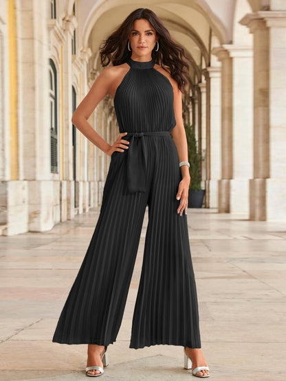 Cutout Tied Pleated Sleeveless Jumpsuit - In Style Chics Boutique LLC