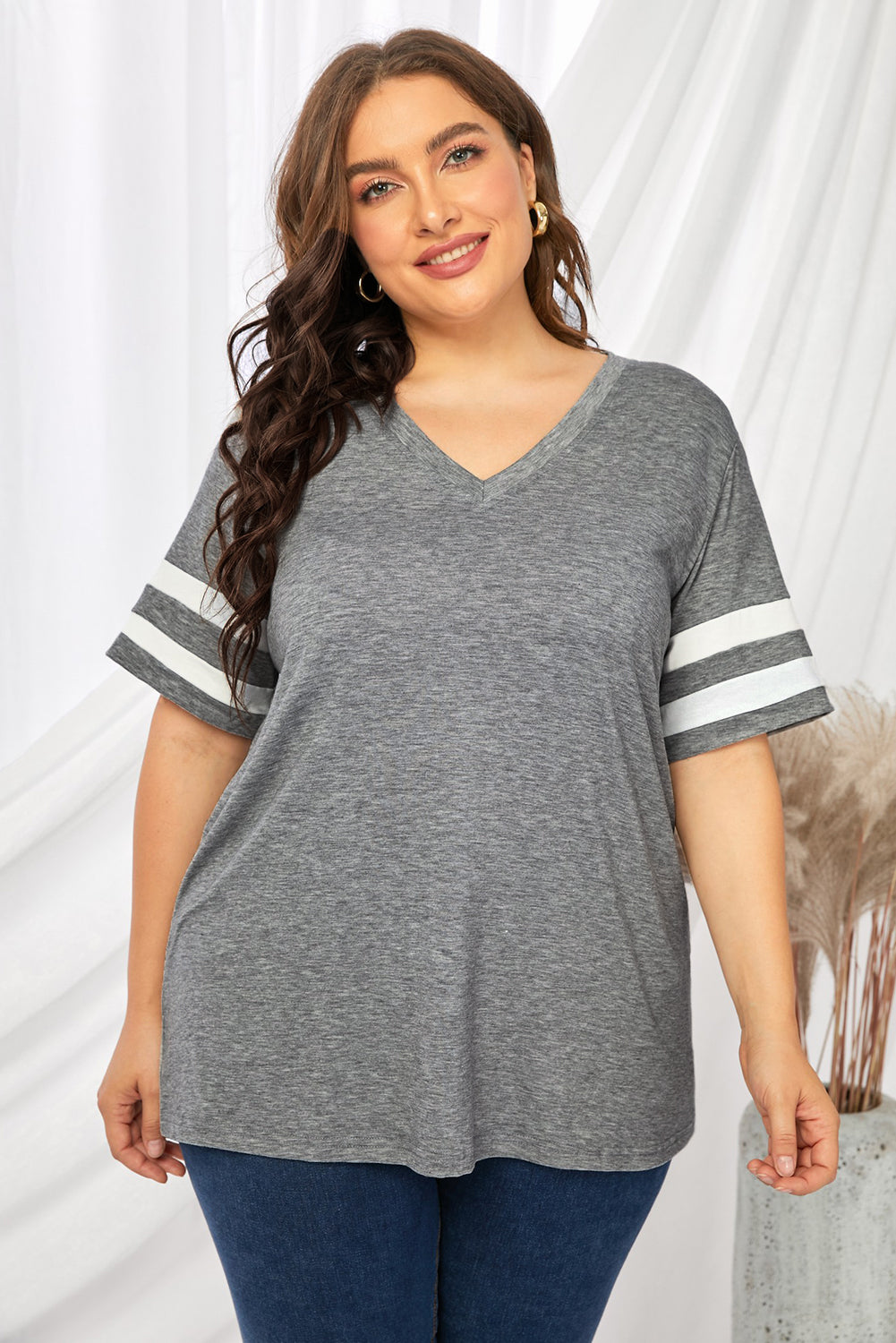 Plus Size Striped V-Neck Tee Shirt More Colors! - In Style Chics Boutique LLC