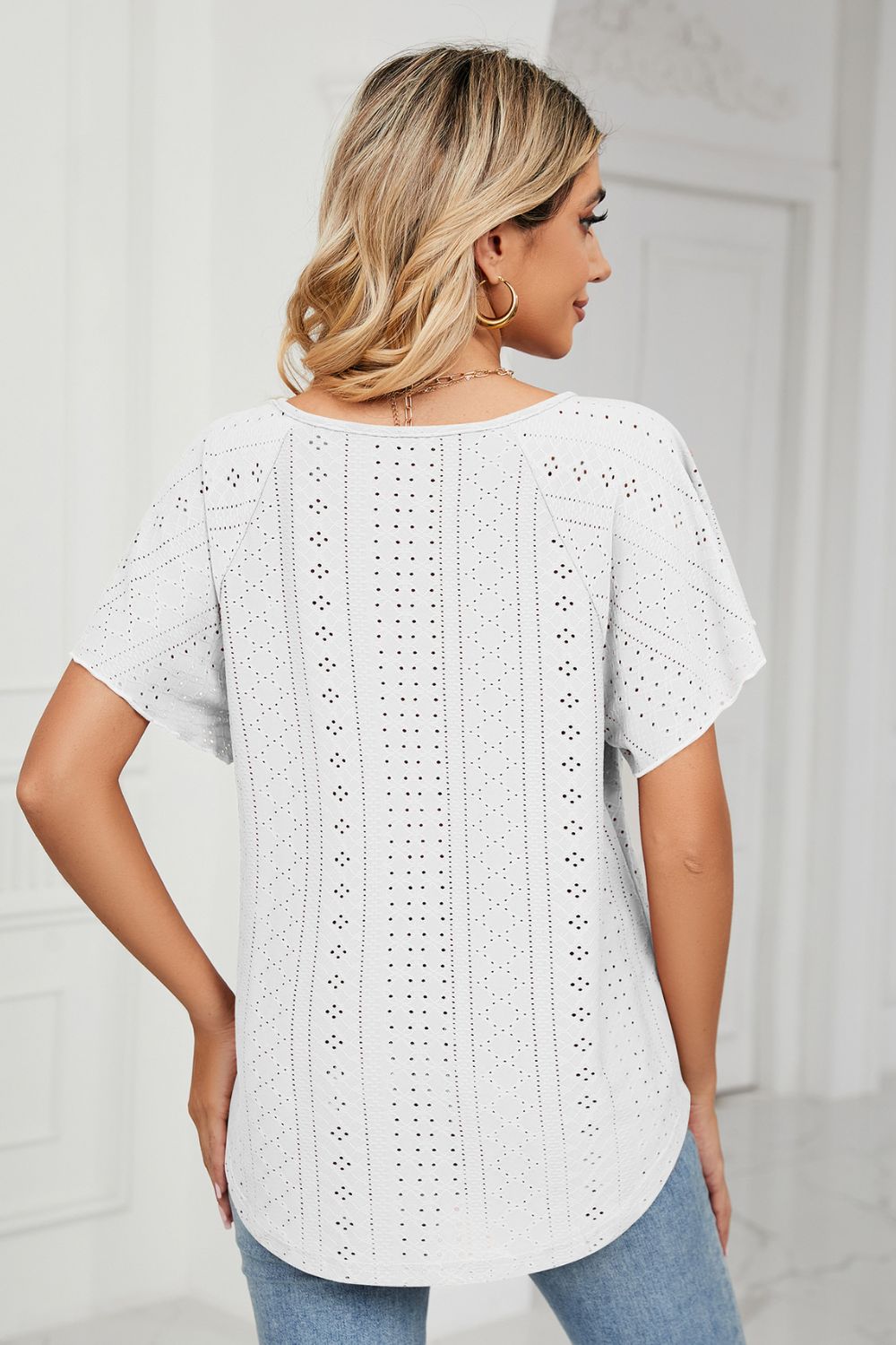 Eyelet Tie-Neck Flutter Sleeve Top - In Style Chics Boutique LLC