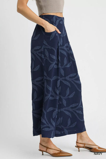Jacquard Wide-Leg Pants in Navy at In Style Chics Boutique 