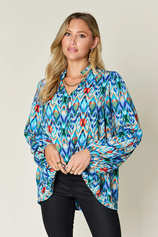 Printed Balloon Sleeve Blouse 💙 Shop Deals at In Style Chics Boutique 