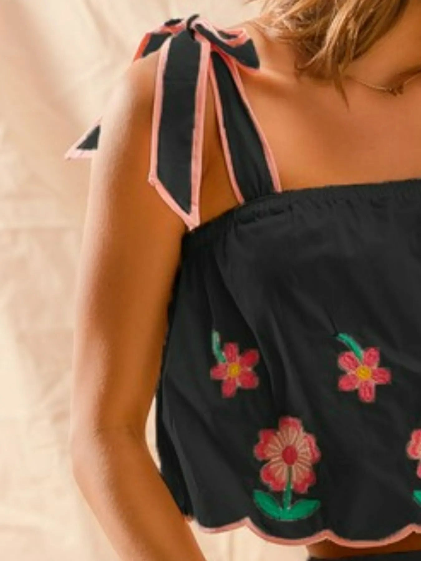 Flower Embroidered Tank Top and Shorts Set at In Style Chics Boutique 