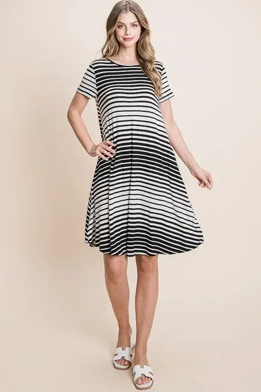 Casual Stripe Round Neck Tee Dress - LuLaRoe Alternative - In Style Chics Boutique Women's Juniors Cute Clothes Online 