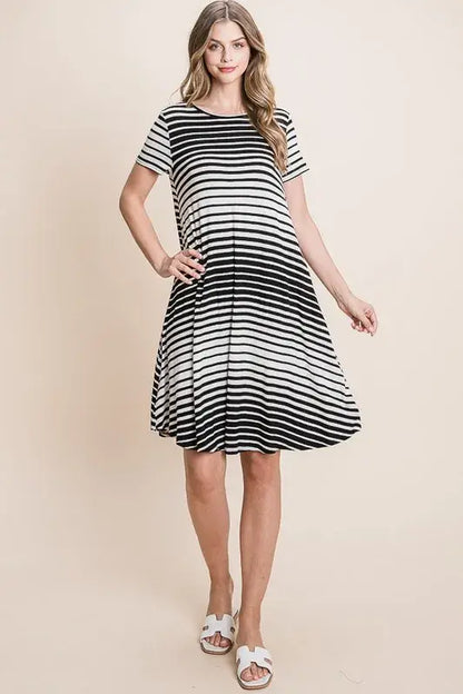 Casual Stripe Round Neck Tee Dress - LuLaRoe Alternative - In Style Chics Boutique Women's Juniors Cute Clothes Online 