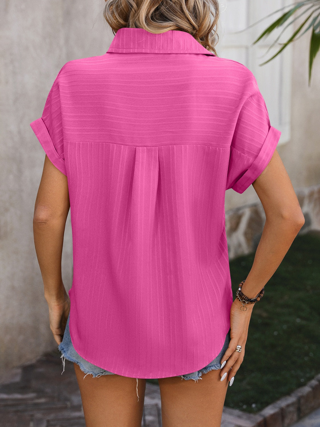 Textured Button Cap Sleeve Shirt Mor Colors! - In Style Chics Boutique LLC