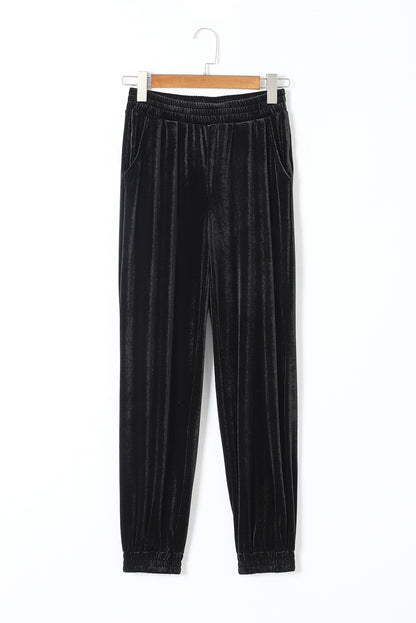 Black Vintage Pocket Velvet Jogger Pants