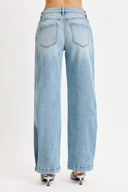 RISEN Mid Rise Wide Barrel Transferable Leg Snap Jeans at In Style Chics Boutique