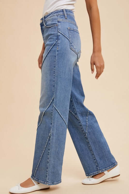 Annie Wear Decorative Seams Wide Leg Jeans - In Style Chics Boutique LLC