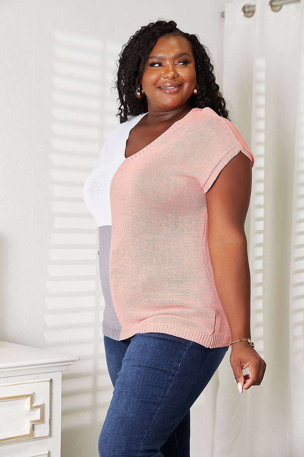 Color Block V-Neck Knit Top - In Style Chics Boutique 