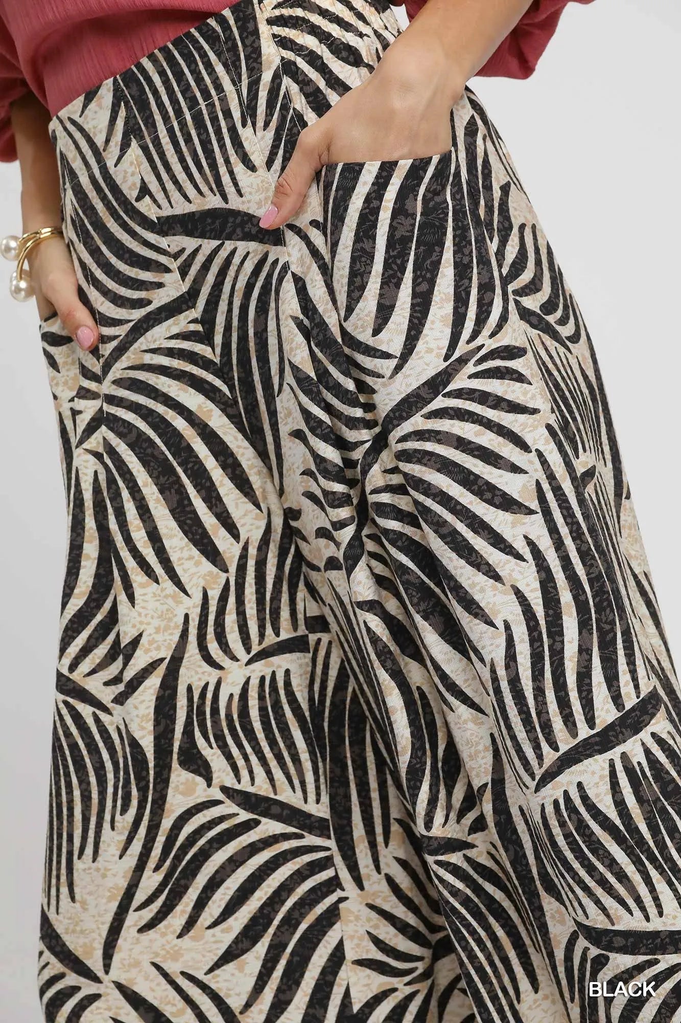 Palm Leaf Print Wide Leg Culotte Pants at In Style Chics Boutique at In Style Chics Boutique 