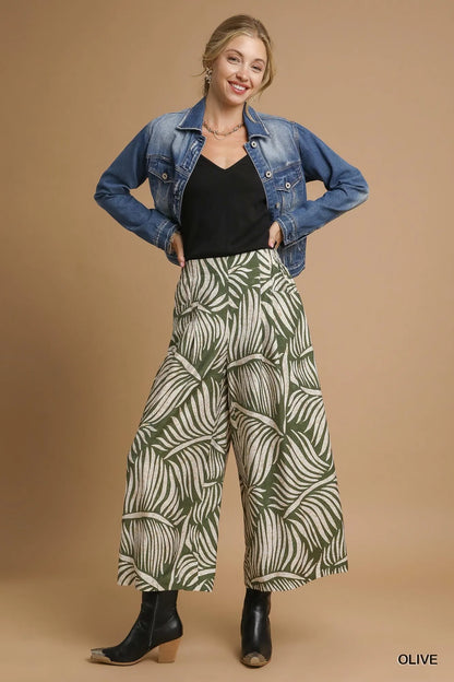 Palm Leaf Print Wide Leg Culotte Pants at In Style Chics Boutique at In Style Chics Boutique 