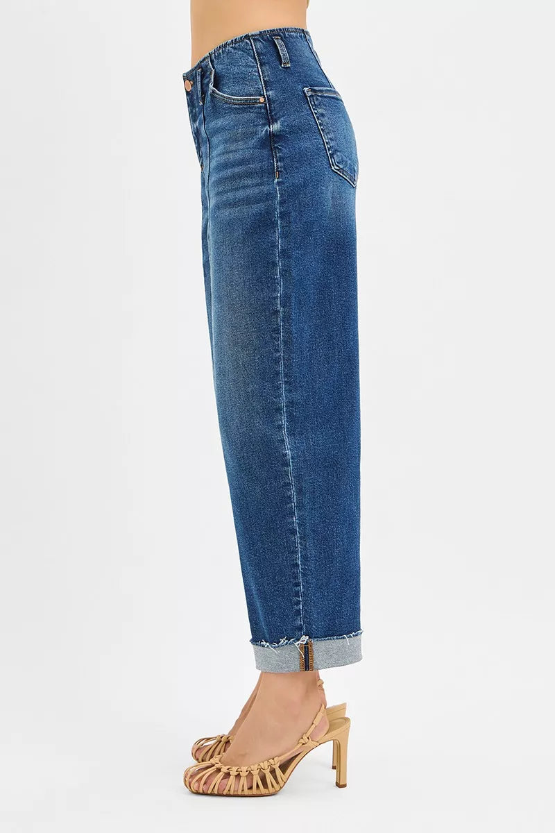 RISEN High Rise Fit Barrel Cuffed Jeans at In Style Chics Boutique 