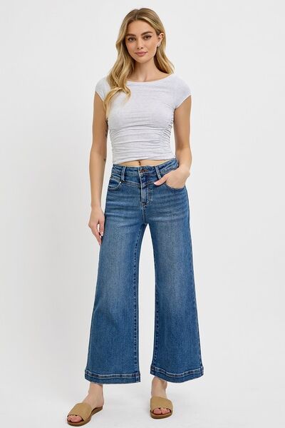 Women's High Rise Crop Wide Leg Front Yoke Detail Jeans - In Style Chics Boutique 