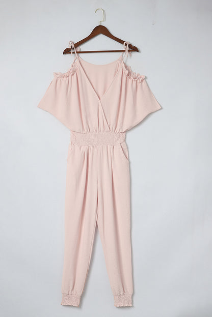 Frill Surplice Cold Shoulder Jumpsuit - In Style Chics Boutique LLC