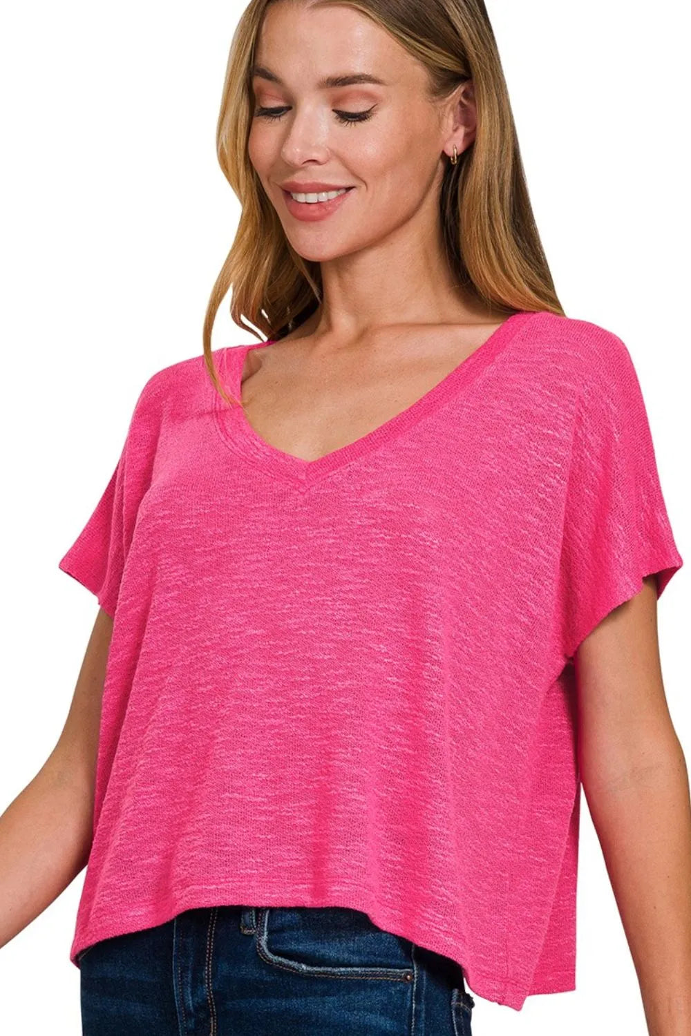 Crop Top, Hacci Slub V-neck Drop Shoulder - In Style Chics Boutique Cute Clothes Online 