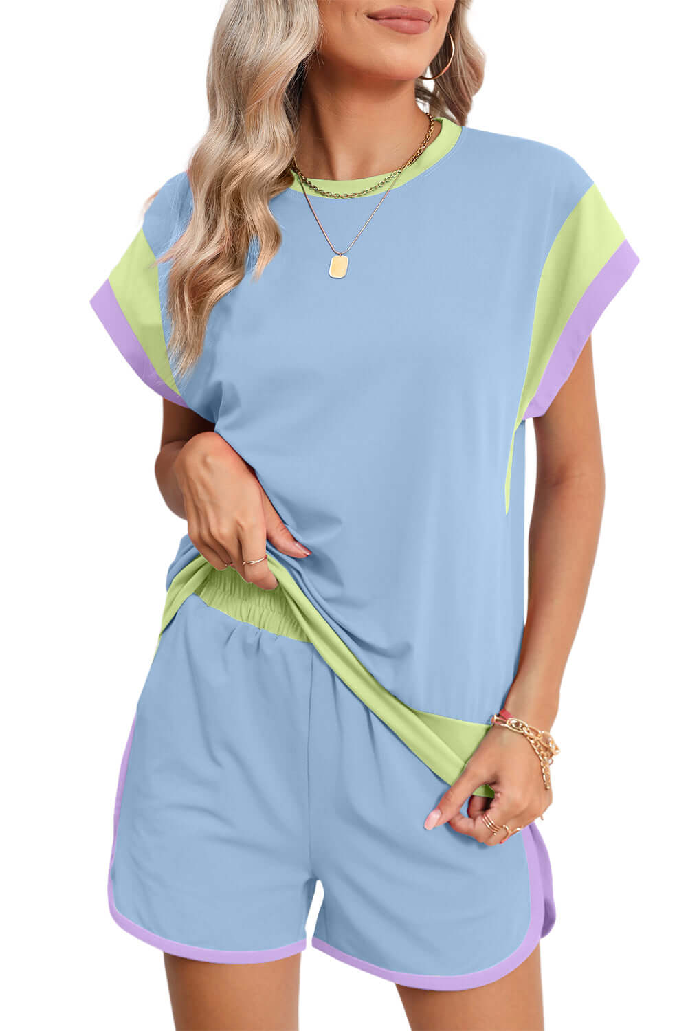 Color Block Loose Fit Top and Elastic Waist Shorts Set - Cute Clothes Online -  In Style Chics Boutique Women's Juniors Apparel 