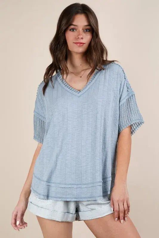 Oversized Contrast Knit Comfy Casual Top - In Style Chics Boutique Women's Juniors Apparel Online In Style Fashion 