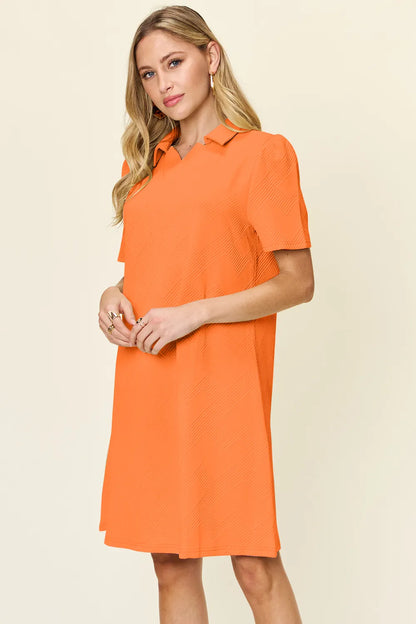 Short Sleeve Dress, Textured Collared Neck - In Style Chics Boutique Women's Juniors Plus Size Clothes 