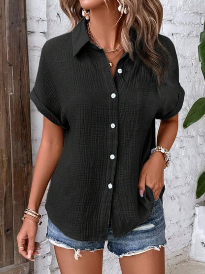 Textured Button Short Sleeve Shirt More Colors! - In Style Chics Boutique LLC