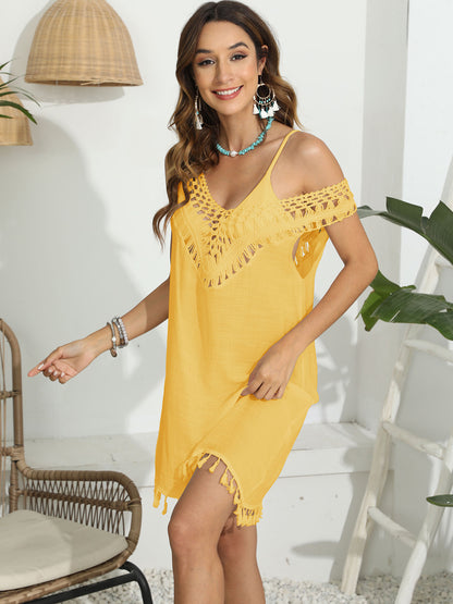 Tassel Scoop Neck Wide Strap Cover-Up - In Style Chics Boutique LLC