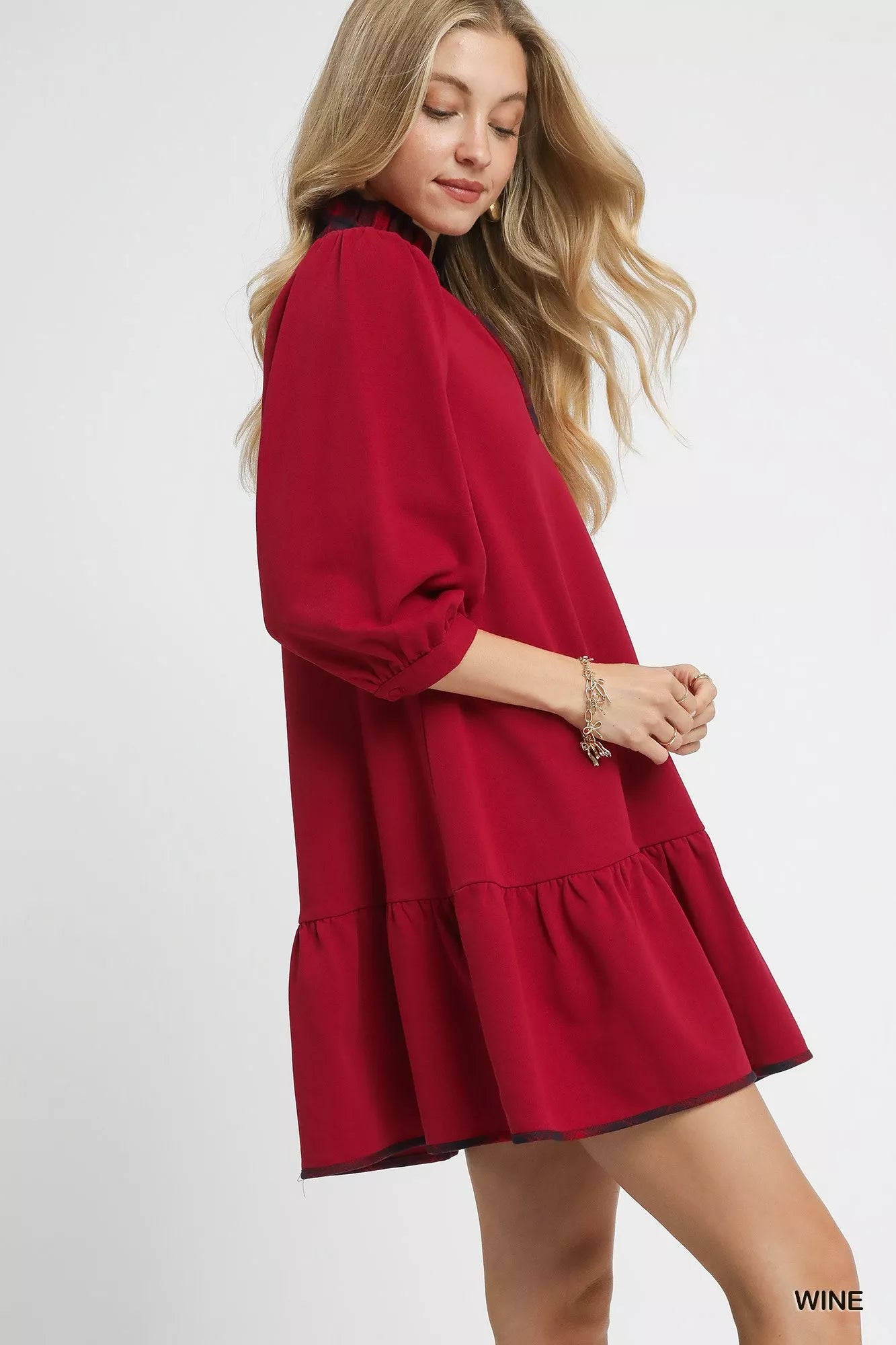 French Terry Ruffle Hem Dress with Plaid Trim at In Style Chics Boutique Fall Fashion Must Haves