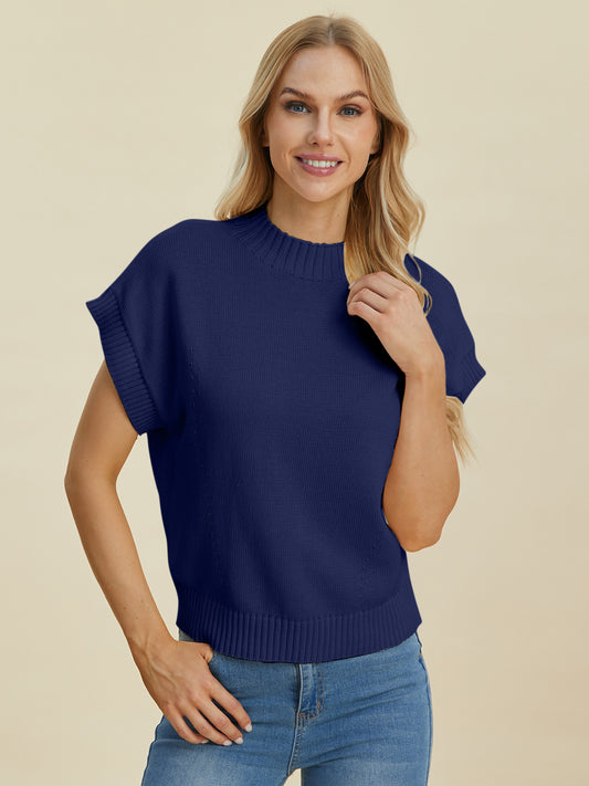 Double Take Full Size Mock Neck Short Sleeve Sweater - In Style Chics Boutique LLC