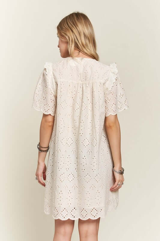 ADORA Ruffled Eyelet Round Neck Dress - In Style Chics Boutique LLC