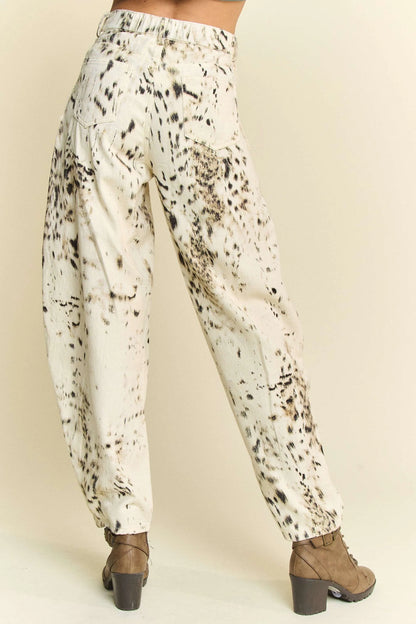 Barrel Pants, Abstract Tie Dye Dot Lace Detail - In Style Chics Boutique Women's Juniors Clothes 
