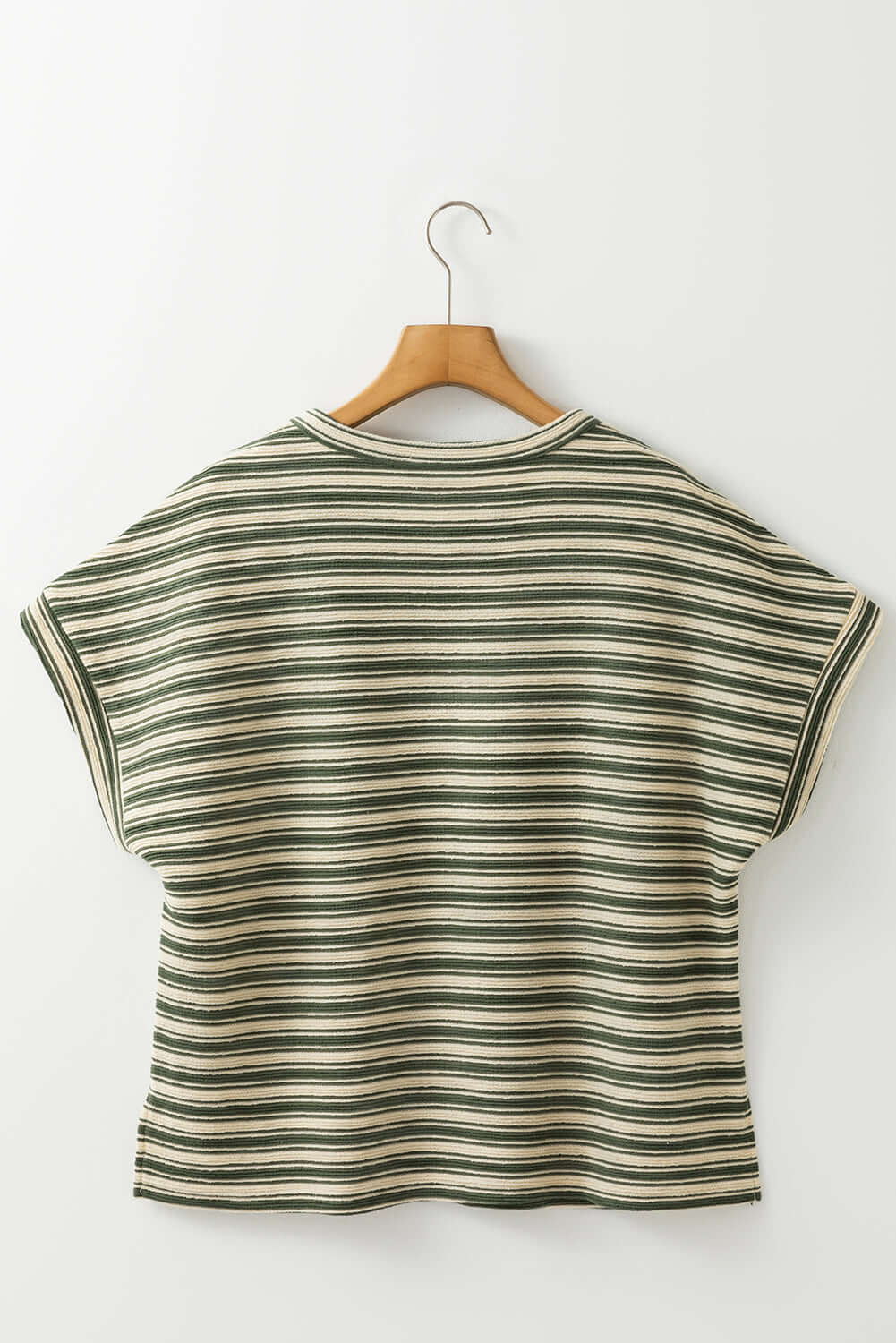 Green Stripe Textured Side Slit Crew Neck T Shirt - Cute Clothes Online - In Style Chics Boutique Women's Juniors Apparel