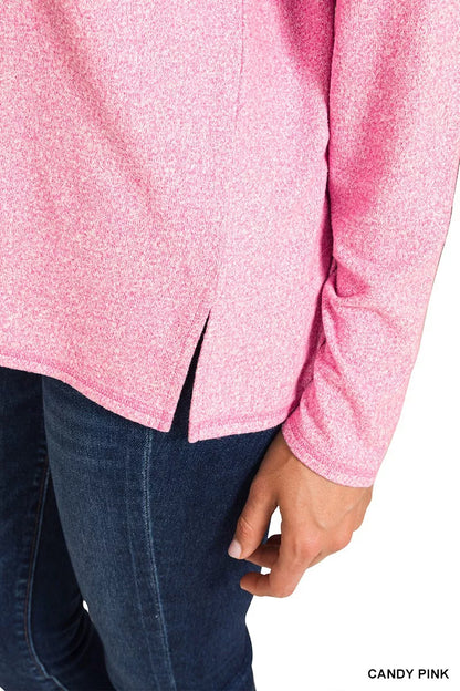 Zenana soft melange hacci exposed seam tee with coin pocket, lightweight and casual at In Style Chics Boutique