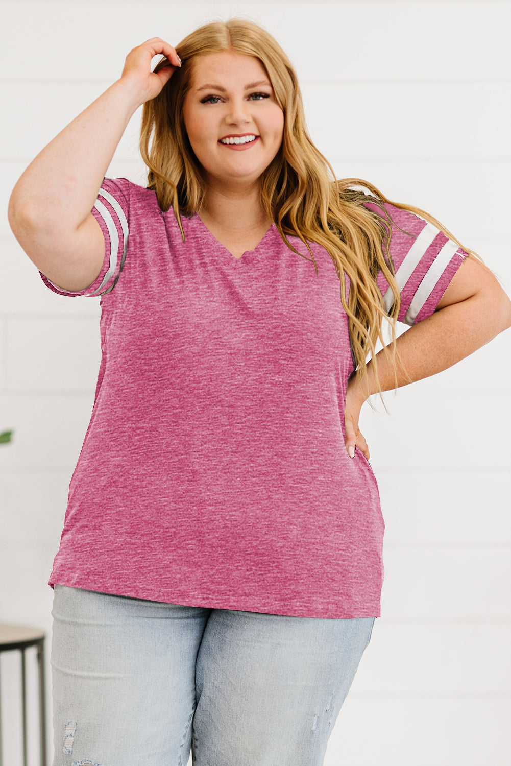 Plus Size Striped V-Neck Tee Shirt More Colors! - In Style Chics Boutique LLC