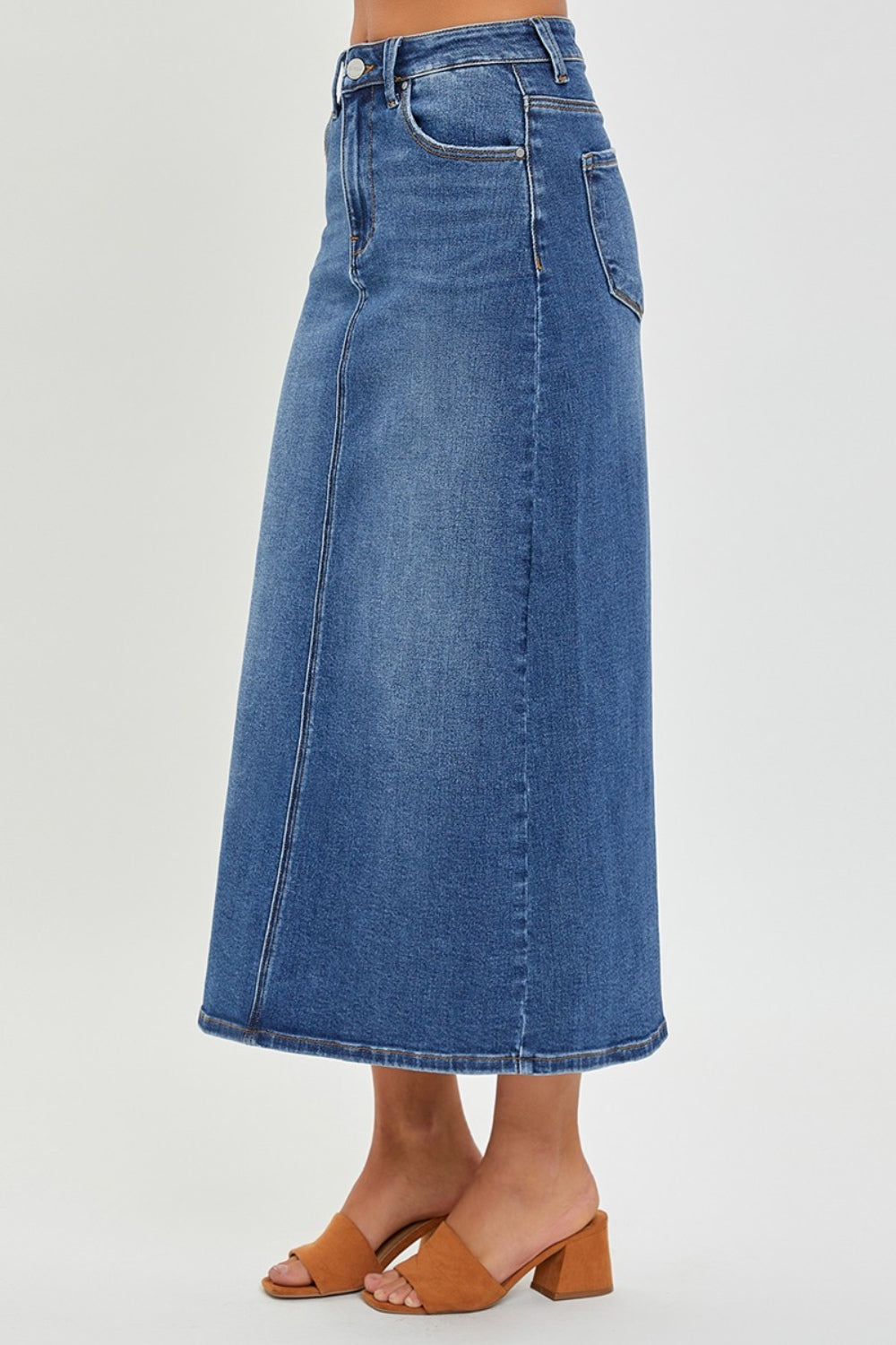 RISEN High Rise Back Slit Denim Skirt - In Style Chics Boutique LLC