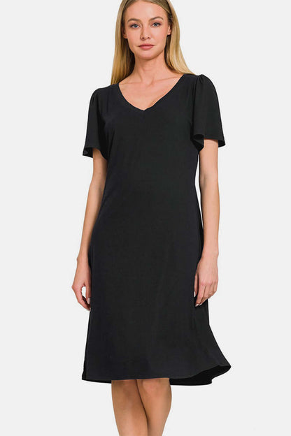 Black Dress - V-Neck Short Sleeve- In Style Chics Boutique Women's Juniors Apparel Online LuLaRoe Alternative 
