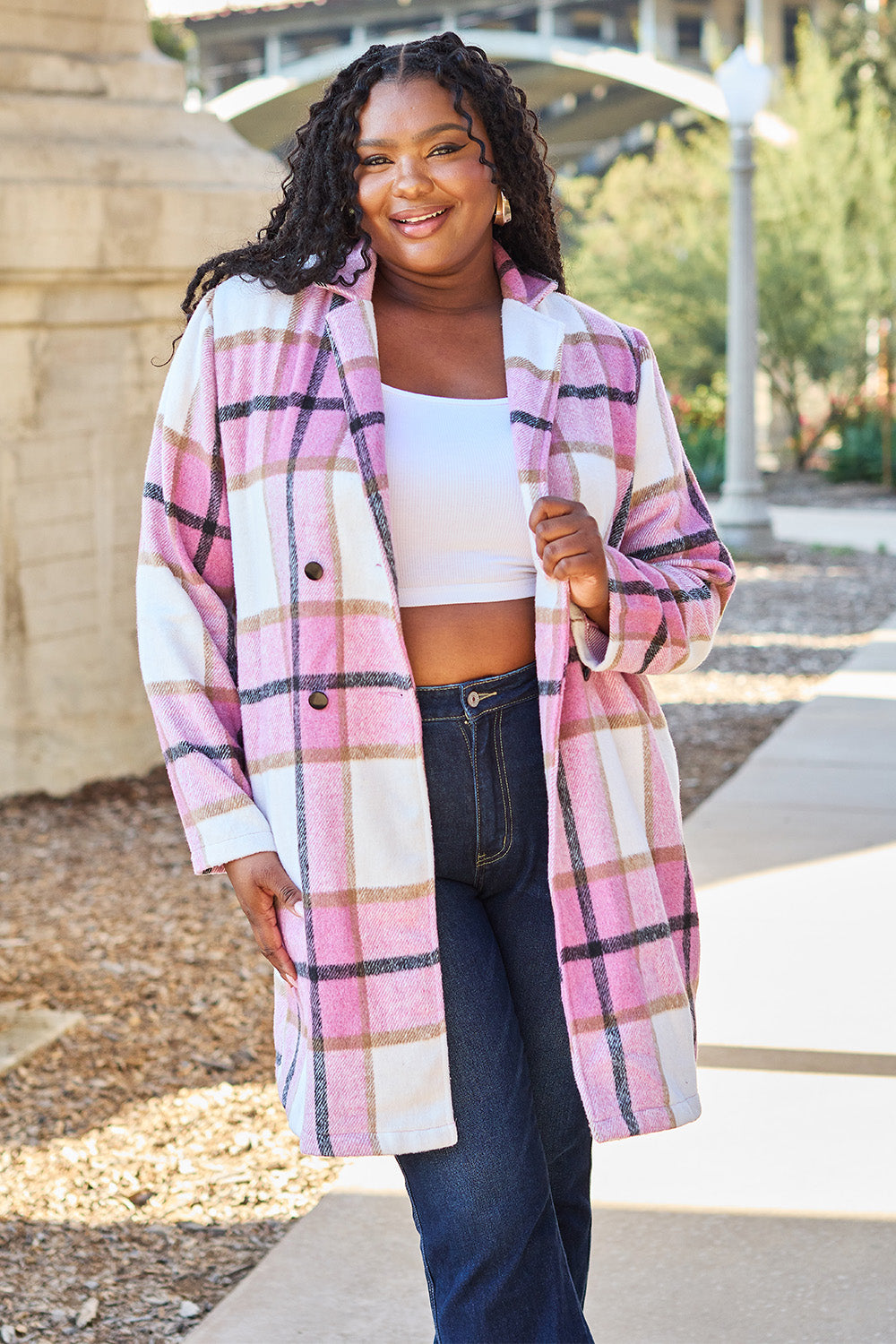 Double Take Full Size Plaid Button Up Lapel Collar Coat - In Style Chics Boutique LLC