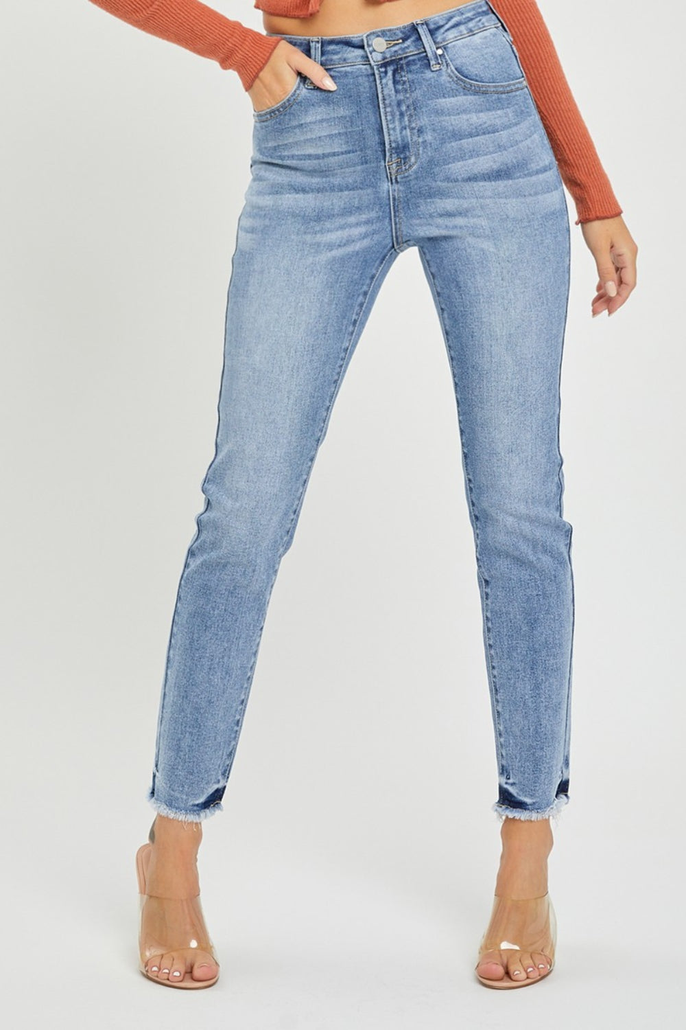 RISEN Full Size High Rise Frayed Hem Skinny Jeans - In Style Chics Boutique LLC