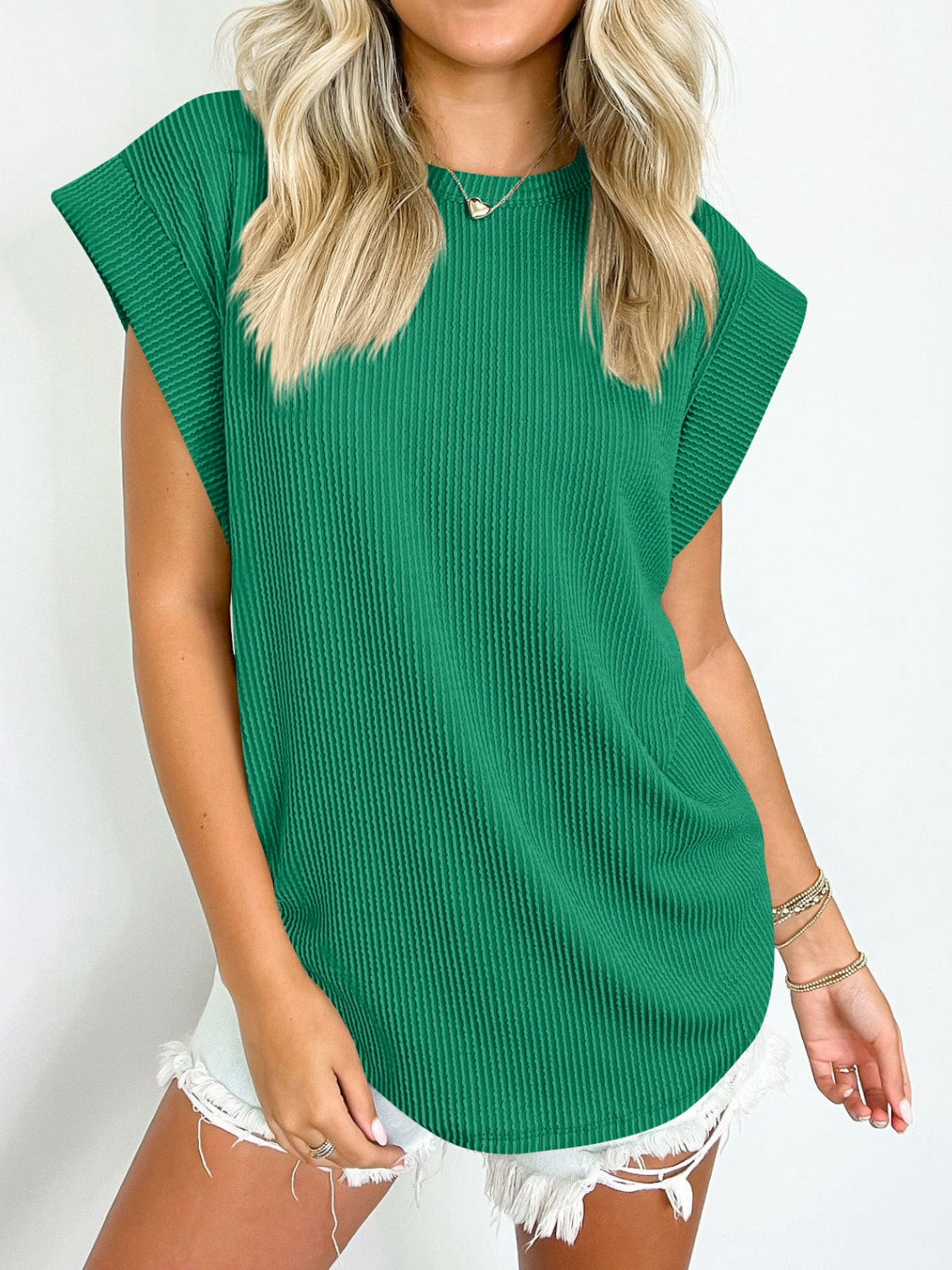 Textured Round Neck Cap Sleeve Blouse - More Colors! - In Style Chics Boutique LLC