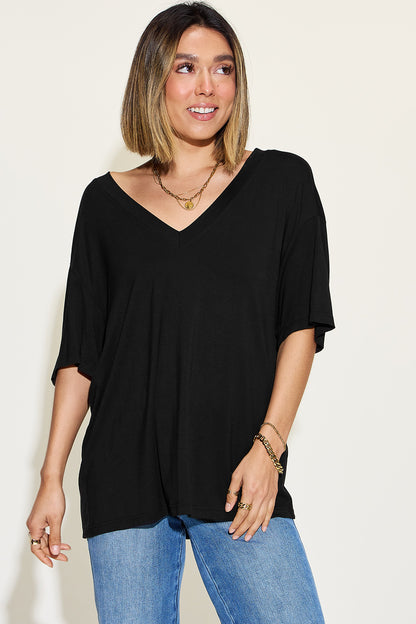 Basic Bae Full Size Bamboo V-Neck Drop Shoulder T-Shirt - More - In Style Chics Boutique LLC