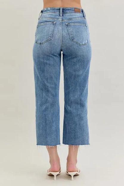Judy Blue High Waist Destroy Crop Wide Leg Jeans - In Style Chics Boutique Women's Juniors Plus Size Apparel Online