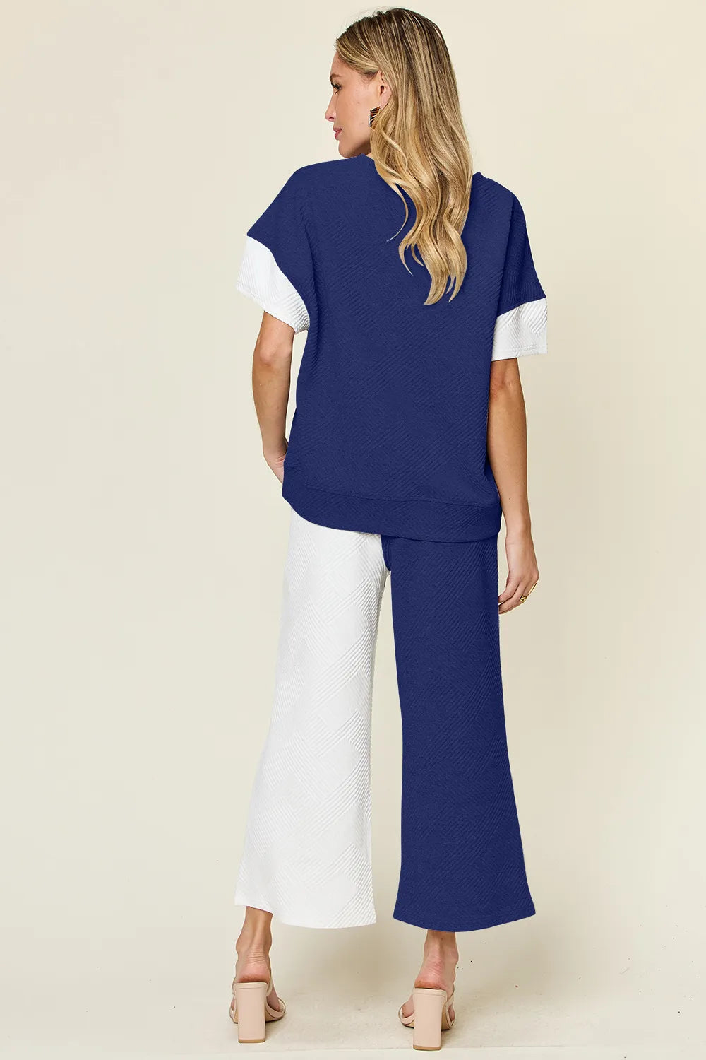 Textured Contrast T-Shirt and Wide Leg Pants Set - In Style Chics Boutique Women's Clothes 